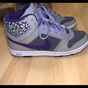Nike high top grey and purple sneakers, size 8.5